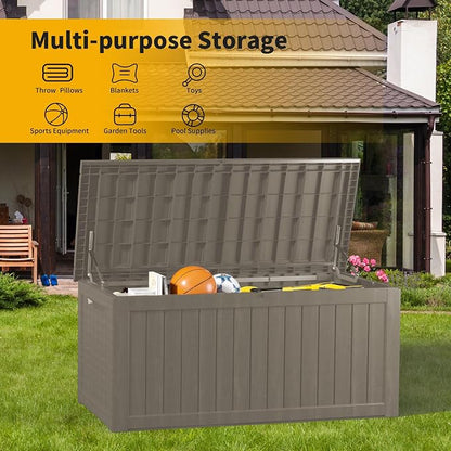 Outdoor Storage Box, 270 Gallon Waterproof Deck Box, Super-Sized Gas-Spring Resin Trunk for Large Seat Pillows, Heavy-Duty Lockable Backyard Storage Sofa, Garden Lawn, Grey