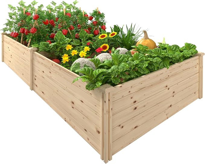 MUPATER 8x4x1.5 FT Wooden Raised Garden Bed, 43 Cubic Feet Outdoor Plant Box with Mortise & Tenon Design, Deep Raised Garden Bed for Herbs, Vegetables and Flowers, Garden, Natural Wood