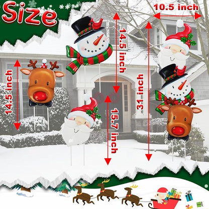 3 Pack Metal Christmas Yard Signs Decor for Multiple Stacked, Christmas Yard Stakes with Santa Claus Snowman Elk Fall Yard Decor for Outside Garden Yard Lawn Porch
