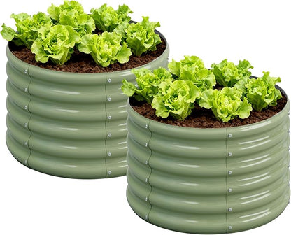 2PCS 2x2x1.5FT Galvanized Raised Garden Bed Kit,Vegetable Boxes-Round Metal Flower Box,Large Planter Raised Beds Outdoor Garden for Planting,Fruit,Herb-Green 0.8mm
