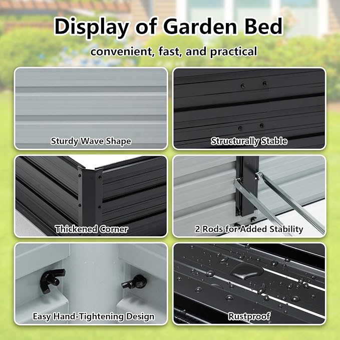 Thanaddo Galvanized Raised Garden Bed 6x3x1ft Outdoor Planter Box Galvanized Steel Garden Bed Kit for Vegetables, Flowers, Herbs and Succulents Black