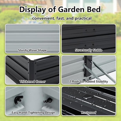 Thanaddo Galvanized Raised Garden Bed 6x3x1ft Outdoor Planter Box Galvanized Steel Garden Bed Kit for Vegetables, Flowers, Herbs and Succulents Black