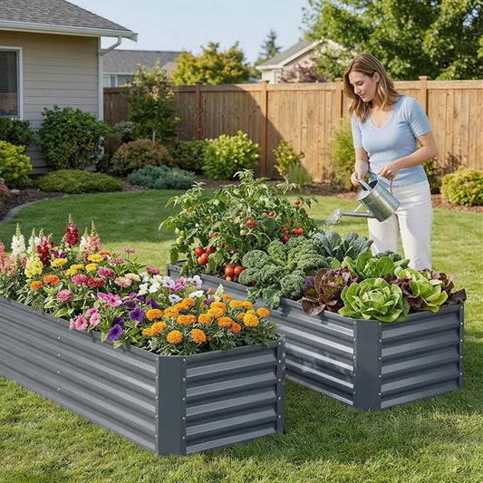 6×2×1.4ft Galvanized Raised Garden Bed Kit, Metal Planter Boxes Outdoor, High Raised Beds for Vegetables, Fruits, and Flowers - IronGrey