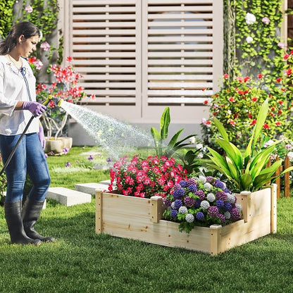 S AFSTAR 3-Tier Raised Garden Bed, Outdoor Elevated Planter Box for Vegetable Fruit Herb Flower Solid Fir Wood Planter Kit with Open-Ended Base, Gardening Planter for Garden Yard Lawn Backyard