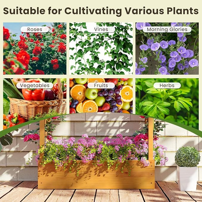 S AFSTAR 2 Pieces Wooden Raised Garden Bed with Trellis, 70" Elevated Planter Box with Hanging Roof & Open-Ended Base for Climbing Vine Flower Herb Vegetable, Outdoor Plant Container for Patio & Yard