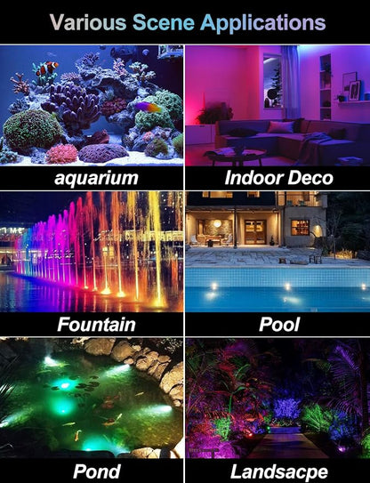 RGB Underwater Pond Lights,Super Bright 18 LED Submersible Fountain Lights, Bluetooth APP Control IP68 Waterproof Color Changing Spotlights for Fish Aquarium Tank Yard Garden Pool(Set of 10)