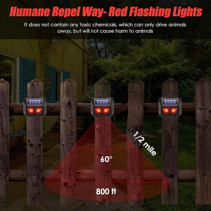 Solar Nocturnal Animal Repeller Outdoor,Auto Activate Predator Eyes Animal Deterrent Lights for Coyote, Raccoon, Fox, Skunk, Deer Repellent for Yard, Garden & Chicken Coop Protector Guard, Pack of 8