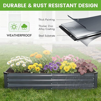INNO STAGE Galvanized Raised Garden Bed Kits, 6x3x1ft Metal Raised Garden Beds Outdoor, Steel Raised Planter Bed with Gloves for Vegetables & Flowers Patio Ground Planter Box(Grey, 2PCS)