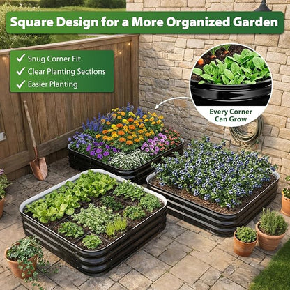 Square Galvanized Raised Garden Bed 4x4ft – Easy Home Gardening Planter Box for Vegetables & Flowers,Herbs – 12" Heavy Duty Outdoor Gardening Bed with Easy Assembly (Black)