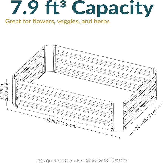 Sunnydaze Galvanized Raised Garden Bed Kit - 4x2x1 ft Outdoor Raised Garden Bed - Metal Planter Box for Vegetables, Flowers, Herbs - Brown - 4' x 2' Rectangle
