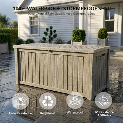 Outdoor Storage Box, 200 Gallon Waterproof Deck Box [Upgraded 3.0], Premium Hydraulic Cushion Storage Chest, High-Load Lockable Two-Seater Patio Storage Bench, Large Country Estate, Grey