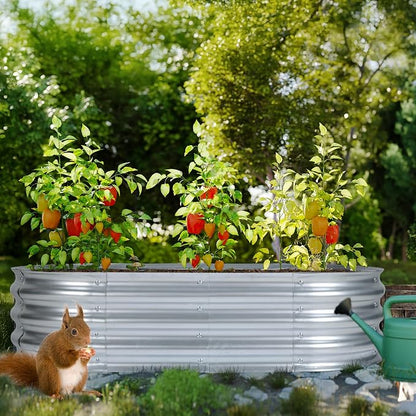 Aoodor Galvanized Raised Garden Bed Kit, 4 x 2 x 1 Ft Oval Outdoor Metal Planter Box for Vegetables, Flowers & Herbs, Silver