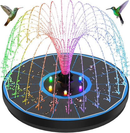 Solar Fountain New, 3.5W Solar Bird Bath Fountains with Glass Panel, 2200 Battery, Hummingbird Water Features with Color LED Lights, 8 Spray Modes & 4 Fixed Pipes for Garden, Pool, Pond