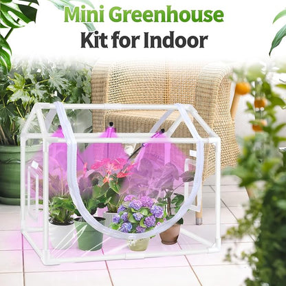 Mini Greenhouse with Grow Light, 25.6"x15.7"x20" Hard-Shell Indoor Tabletop Greenhouse for Seed Starting, Smart 3-Head Full Spectrum Plant Light with Timer, Crystal Clear Plant Nursery Kit
