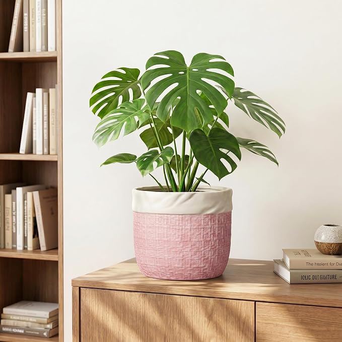 Ceramic Plant Pots - 8 Inch Planter for Indoor Plants Outdoor, Decorative Planter with Drainage Hole and Plug, Boho Round Unique Flower Pots, Home Decor, Gifts for Plant Lovers, Pink