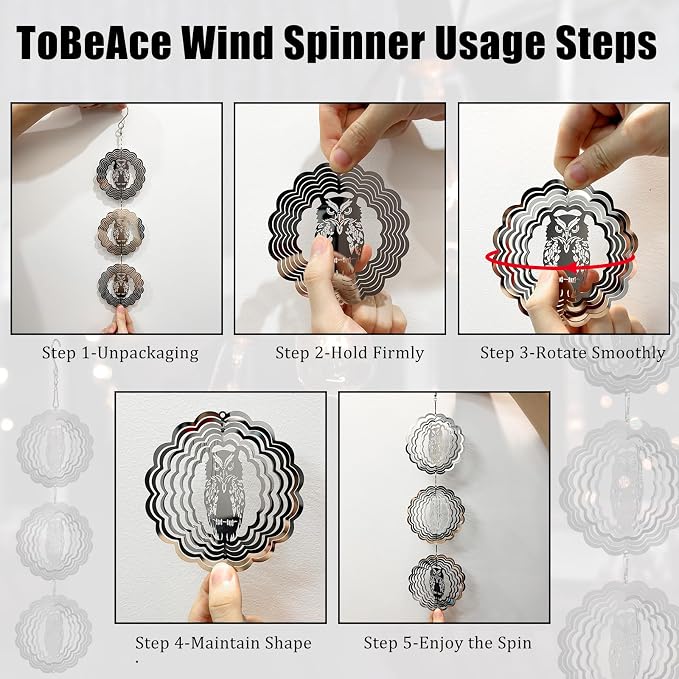 Owl Bird Deterrents for Outside,3D Stainless Steel Wind Spinners Outdoor Decor,Reflective Bird Scare Discs Set,Shiny Bird Reflectors to Keep Woodpecker Pigeon Away from House Patio Yard Porch