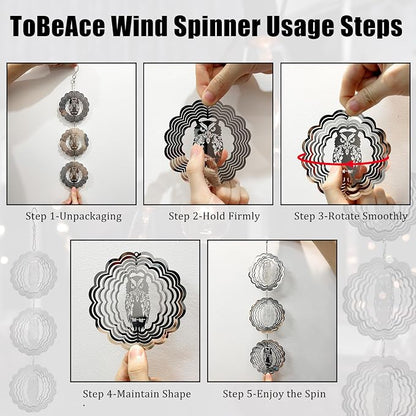 Owl Bird Deterrents for Outside,3D Stainless Steel Wind Spinners Outdoor Decor,Reflective Bird Scare Discs Set,Shiny Bird Reflectors to Keep Woodpecker Pigeon Away from House Patio Yard Porch
