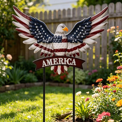 Eagle Patriotic Decor Garden Stakes Decorative Large 35.8in with America Sign, 4th of July Decorations Red White Blue Decor American Flag Memorial Day Decorations Metal Yard Art