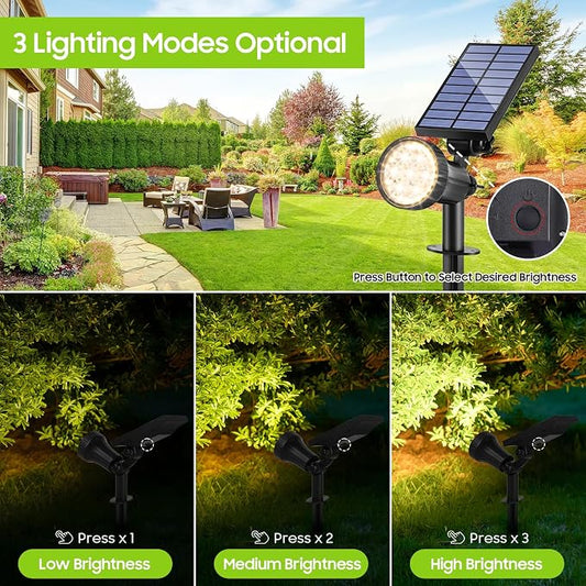 Solar Spot Lights Outdoor Waterproof, Upgraded 3-Level Ultra Bright LED Spotlights for Landscape, Solar Powered Garden Uplights for Wall, Tree, Pathway, Yard, Patio, Auto On/Off - 4 Pack (Warm White)