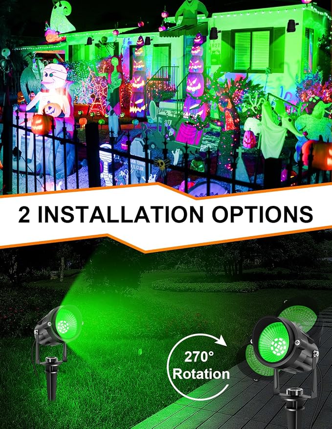 Green Landscape Lights Outdoor, 14 LED Landscape Lighting with US Plug, IP65 Waterproof Spotlights for Tree Yard Garden Pathway St. Patrick's Day Halloween Christmas Decor 4 Pack