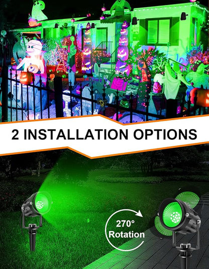 Green LED Spot Lights Outdoor, 14 LED Landscape Lighting with US Plug, IP65 Waterproof Spotlights for Tree Yard Garden Pathway Flag St. Patrick's Day Halloween Christmas Decor 2 Pack
