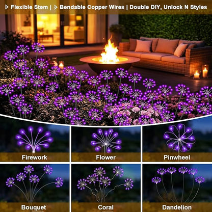 Solar Garden Lights Outdoor, 2 Pack New Upgraded Solar Swaying Starburst Light, Waterproof Fireworks Solar Lights, Yard Patio Pathway Decoration, Purple