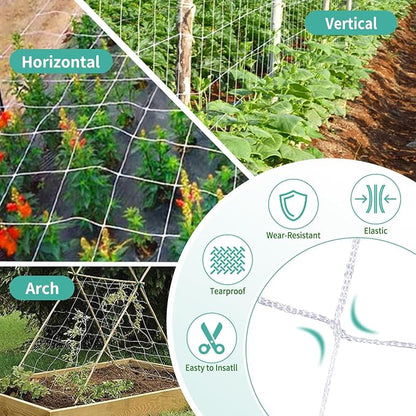 7X 30 Ft Nylon Trellis Netting, 6×6 Heavy Duty Trellis Mesh Garden Netting for Climbing Plants, Use for Tomatoes, Cucumbers, Peas, Grape Racks