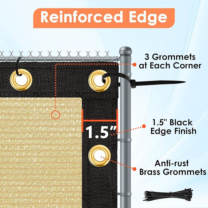i COVER 6x12ft Privacy Screen Fence, Outdoor Fencing Panels, Garden Windscreen Mesh Shade Sail Net Barrier, Fence Privacy Screen Reinforced Bindings and Brass Grommets Cable Zip Ties, Sand
