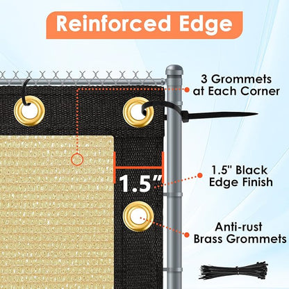 iCover 4x25ft Privacy Screen Fence, Outdoor Fencing Panels, Garden Windscreen Mesh Shade Sail Net Barrier, Fence Privacy Screen Reinforced Bindings and Brass Grommets Cable Zip Ties, Sand