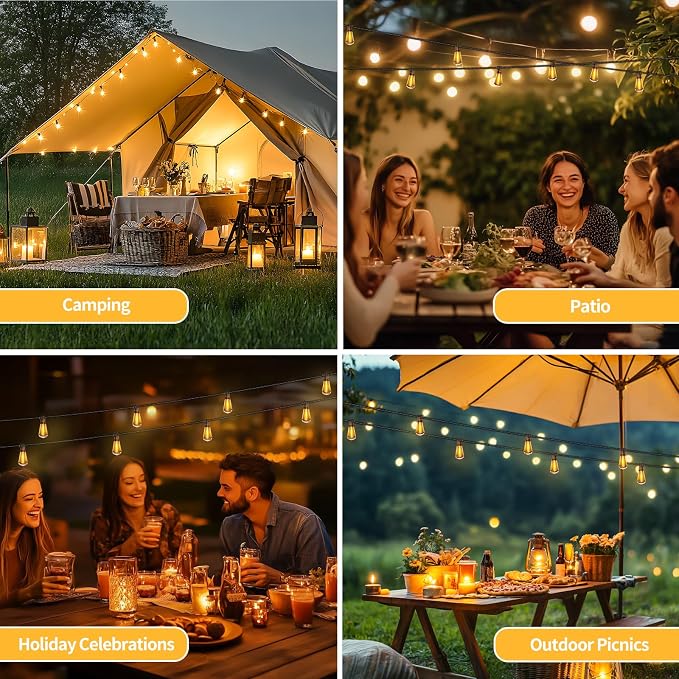 SANBEN 50ft Solar String Lights with Remote, 25+1 Bulbs Solar Patio Lights Outdoor Waterproof, Solar Powered Dimmable Deck Lights for Garden Porch Party
