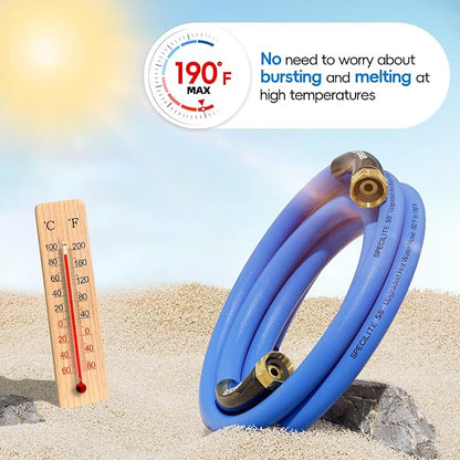 SPECILITE Female to Female Hot/Cold Garden Water Hose 10 ft x 5/8 Inch for Hose Reel, -50℉ To 190℉, Heavy Duty, Flexible, Burst 605 Psi, Rubber Extension Pipe with 3/4" Brass Fittings