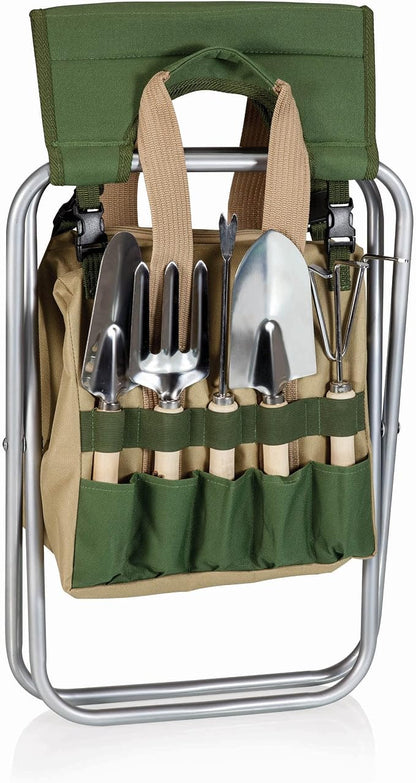 Picnic TIME Star Wars Darth Vader Gardener Folding Seat with Tools, Folding Garden Stool with Detachable Tote and Hand Tool Set Organizer, Portable Gardening Chair, (Olive Green with Beige Accents)