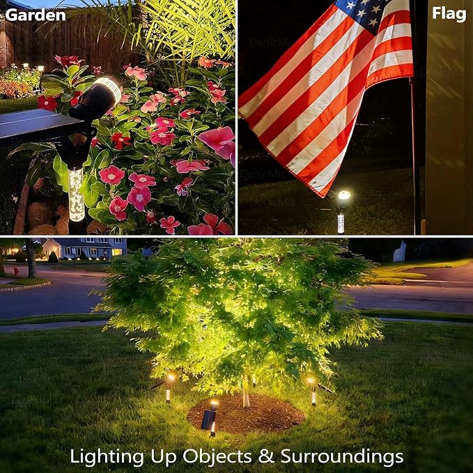 DenicMic Solar Spot Lights Outdoor Waterproof 3000K Warm White Lens LED Adjustable Angle Solar Lights Outdoor for Yard Garden Patio Wall Landscape Lighting Outside 4 Pack