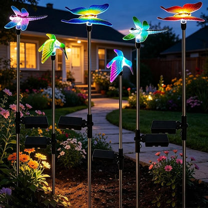 6 Pack Solar Garden Stake Lights Outdoor, Yard Figurine Stake Light, Flower Hummingbird Dragonfly Butterfly for Patio Yard Pathway Decoration (Garden)
