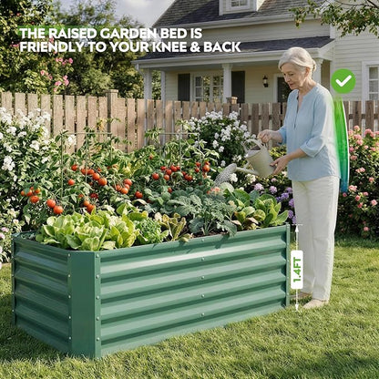4×2×1.4ft Galvanized Raised Garden Bed Kit, Metal Planter Boxes Outdoor, High Raised Beds for Vegetables, Fruits, and Flowers - LotusGreen