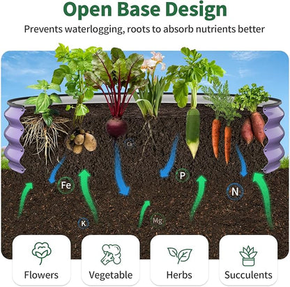 Kesfitt Round Raised Garden Bed, 4x4x1 FT Galvanized Steel Metal Garden Bed, Open-Bottom Design, 12-Inch Deep Outdoor Raised Garden Bed for Vegetables & Herbs, Lavender Purple