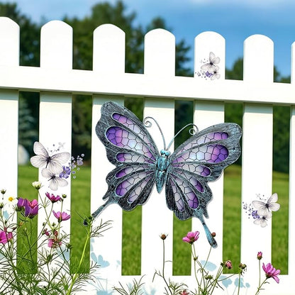 Hanging Purple Metal Butterfly Outdoor Decor Art, 11"×9.4" | Hanging glass & metal sculpture, indoor & outdoor decor, butterfly decoration for garden yard patio bathroom