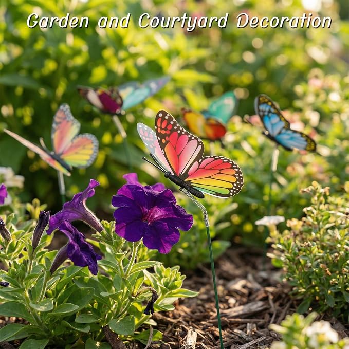 30PCS Butterfly Decor Outdoor Butterfly Garden Stakes for Garden Decor | 3D Waterproof Colorful Artificial Butterflies Picks for Crafts Flower Arrangements Outdoor Indoor Spring