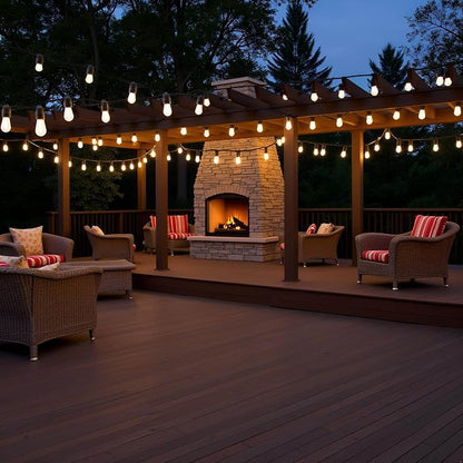 YULETIME 2-Pack 35 ft 15 LED Patio String Lights Plug-in, E26 Base S14 Bulb | 2-Strand 30 Lights, 70' Total Length, Shatterproof Bulbs, Dimmable, Weatherproof Socket, Pre-assembled, Backyard Bistro Light
