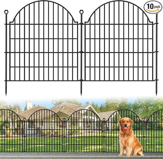 10 Panels No Dig Decorative Garden Fence, 32in (H) x 23.6ft (L) Outdoor Animal Barrier Fencing with Ground Stakes, Temporary Rustproof Metal Wire Panel Border for Rabbit,Dog