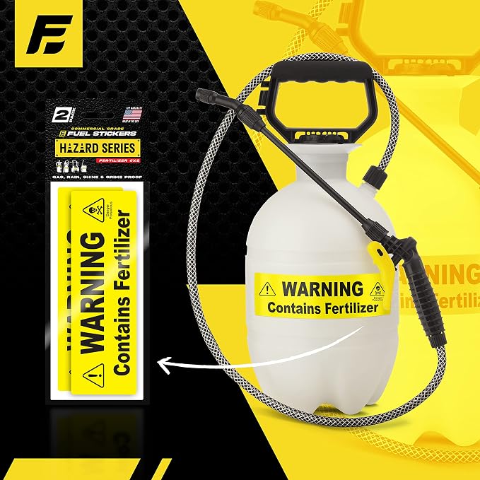 Fertilizer Stickers - Warning Label Signage for Pump and Garden Sprayers: Weather and Fade Resistant, Extreme Stick, Commercial Grade, Fertilizer Labels - USA Made (10 Labels)