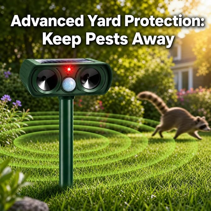4 Pcs Upgraded Deer Repellent Devices,Solar Animal Repellent Ultrasonic Outdoor for Cats Squirrels Racoons Rabbits Foxs Dogs Skunks,IP65 Waterproof Motion Sensor Animal Repeller Deterrent for Garden