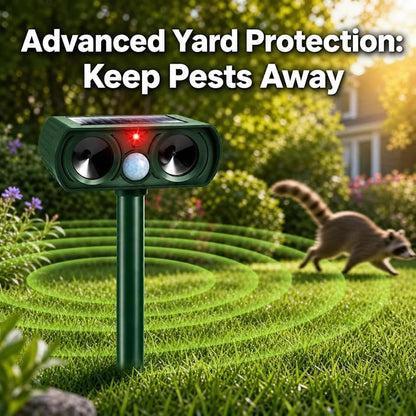 4 Pcs Upgraded Deer Repellent Devices,Solar Animal Repellent Ultrasonic Outdoor for Cats Squirrels Racoons Rabbits Foxs Dogs Skunks,IP65 Waterproof Motion Sensor Animal Repeller Deterrent for Garden