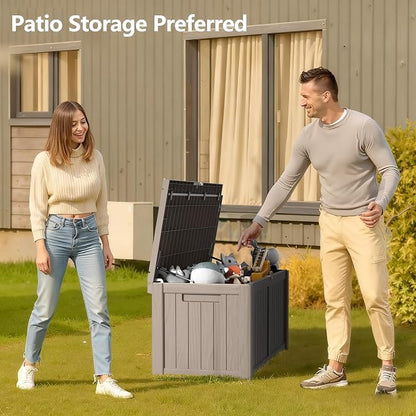 Zapdos Outdoor Storage Box, 120 Gallon Deck Box with Stainless Steel Rods, Waterproof Large Resin Storage Bin for Patio Cushions Garden Tools, Lockable Outside Storage Box, Grey