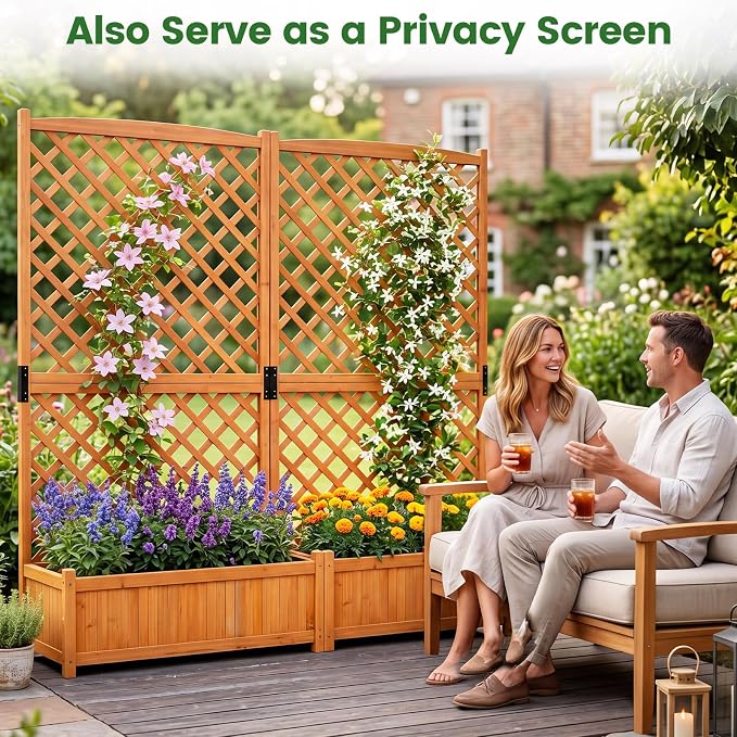 Giantex Raised Garden Bed with Trellis, 71" Wooden Elevated Planter Box, High Trellis for Plant Flower Climbing Pot Hanging, Indoor & Outdoor Planter Box for Yard, Garden, Balcony