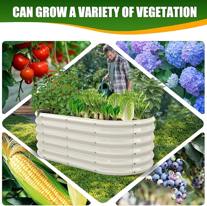 TBMLC 17" Tall Elevated Oval Metal Raised Garden Bed - 4ft x 2ft in Size and 0.8MM Thick Durable Planter Bed/Box for Vegetables Flowers Succulent at Patio/Garden Outdoor (White, 4X2X1.4 FT)