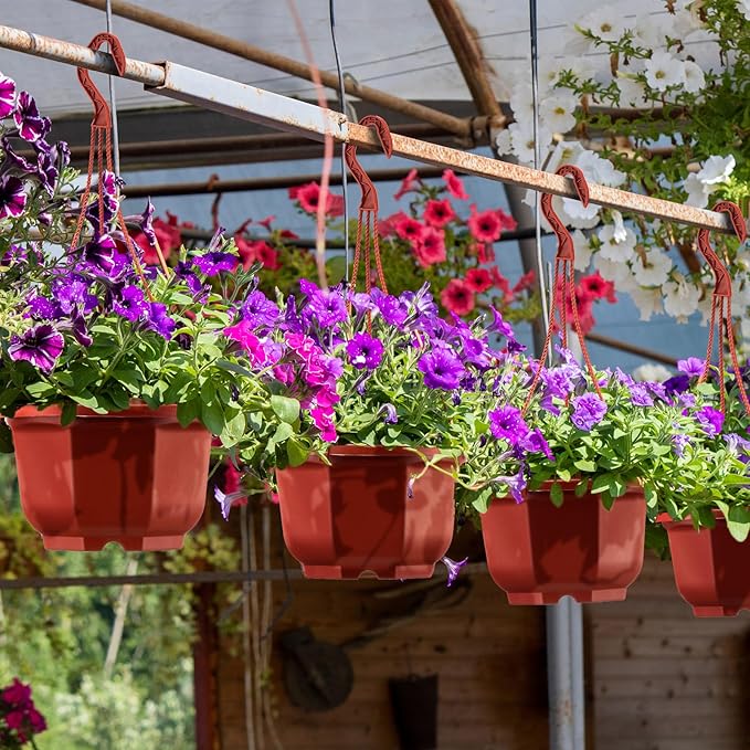 Roshtia 50 Pcs 6.7 Inch Plastic Hanging Plant Pots with Hooks Flower Pots Baskets Outdoor Hanging Nursery Planter Holder for Home Garden Balcony Porch(Brown)