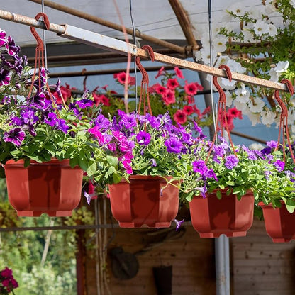 Roshtia 50 Pcs 6.7 Inch Plastic Hanging Plant Pots with Hooks Flower Pots Baskets Outdoor Hanging Nursery Planter Holder for Home Garden Balcony Porch(Brown)