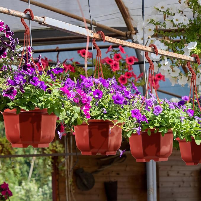 Roshtia 50 Pcs 5.9 inch Plastic Hanging Plant Pots with Hooks Flower Pots Baskets Outdoor Hanging Nursery Planter Holder for Home Garden Balcony Porch(Brown, 5.9 inch)