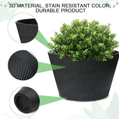 18 inch Big Plant Pots, 2 Pack Large Round Planters for Outdoor Plants, Porch, Patio, Backyard, Durable Plastic Flower Pots, Modern Décor for Tall Plants, Flowers, Black